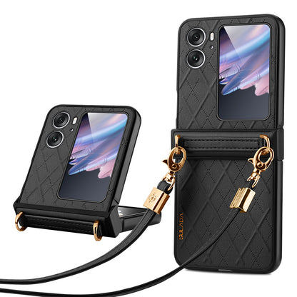 SULADA For Oppo Find N2 Flip 5G Folding Phone Case Imprinted Leather Coated PC Cover with Shoulder Strap