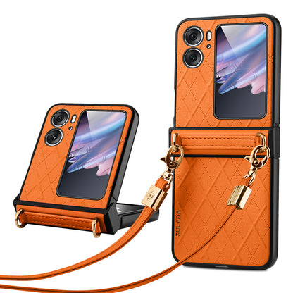 SULADA For Oppo Find N2 Flip 5G Folding Phone Case Imprinted Leather Coated PC Cover with Shoulder Strap