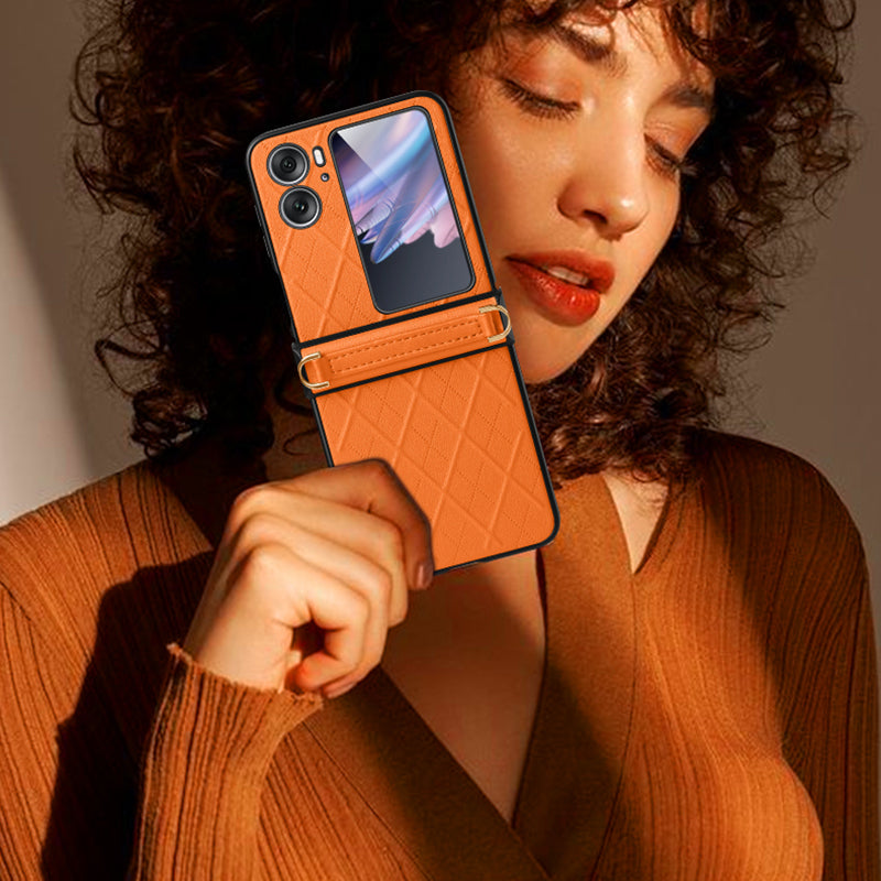 SULADA For Oppo Find N2 Flip 5G Folding Phone Case Imprinted Leather Coated PC Cover with Shoulder Strap