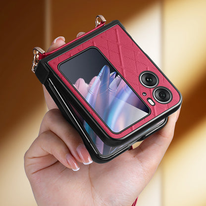 SULADA For Oppo Find N2 Flip 5G Folding Phone Case Imprinted Leather Coated PC Cover with Shoulder Strap