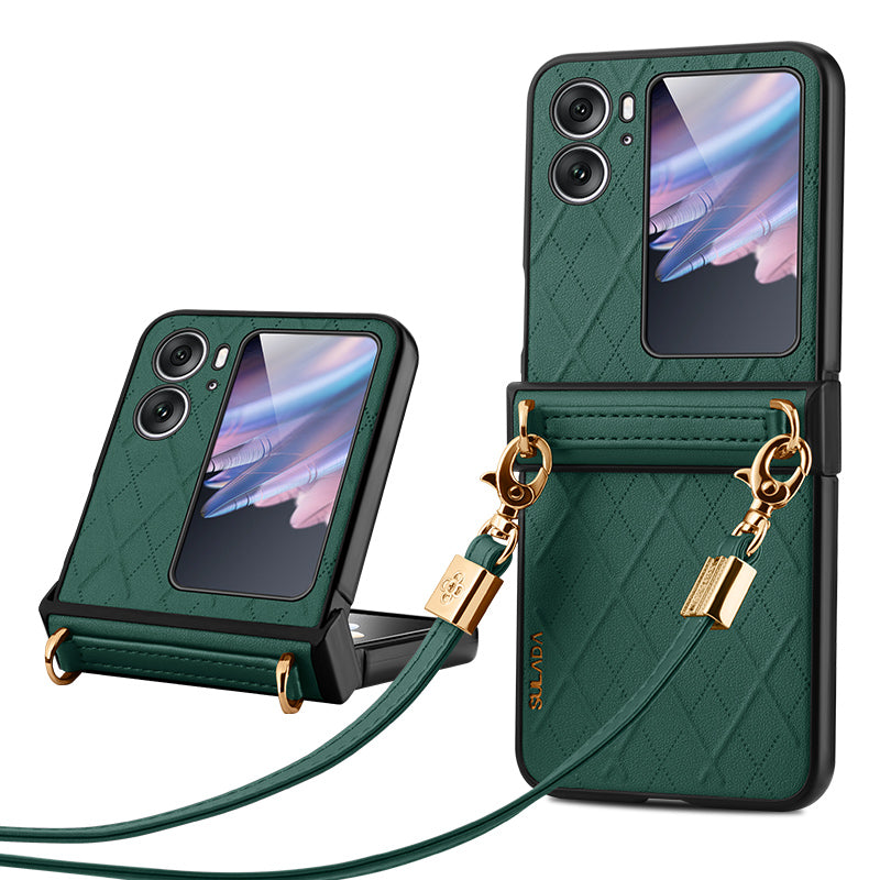 SULADA For Oppo Find N2 Flip 5G Folding Phone Case Imprinted Leather Coated PC Cover with Shoulder Strap