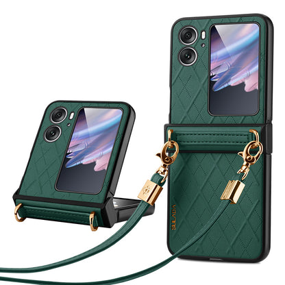 SULADA For Oppo Find N2 Flip 5G Folding Phone Case Imprinted Leather Coated PC Cover with Shoulder Strap