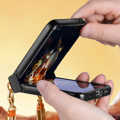 SULADA For Oppo Find N2 Flip 5G Folding Phone Case Imprinted Leather Coated PC Cover with Shoulder Strap