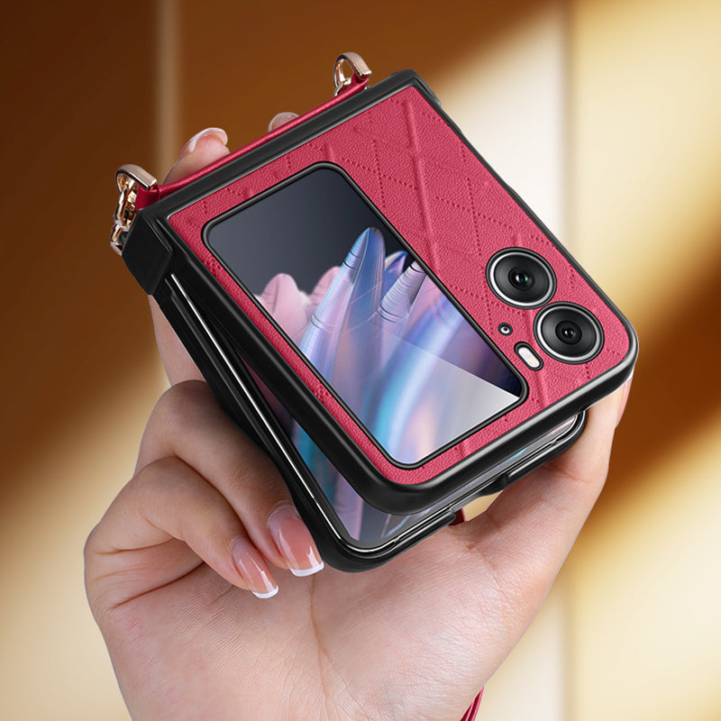 SULADA For Oppo Find N2 Flip 5G Folding Phone Case Imprinted Leather Coated PC Cover with Shoulder Strap