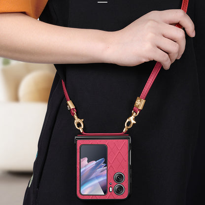 SULADA For Oppo Find N2 Flip 5G Folding Phone Case Imprinted Leather Coated PC Cover with Shoulder Strap