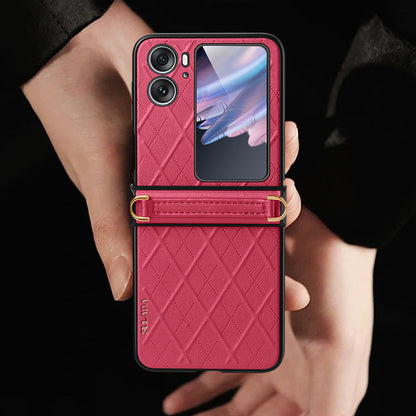 SULADA For Oppo Find N2 Flip 5G Folding Phone Case Imprinted Leather Coated PC Cover with Shoulder Strap