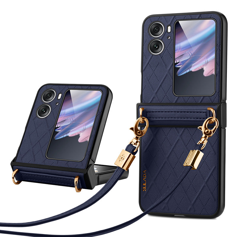 SULADA For Oppo Find N2 Flip 5G Folding Phone Case Imprinted Leather Coated PC Cover with Shoulder Strap