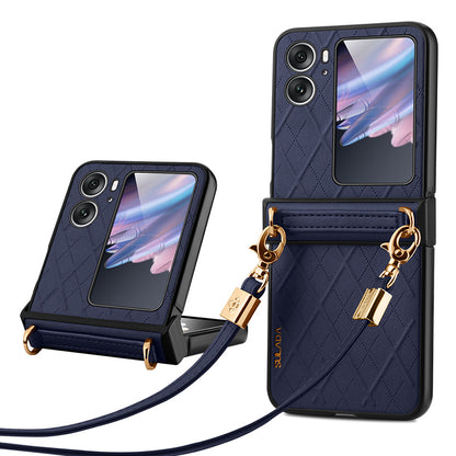 SULADA For Oppo Find N2 Flip 5G Folding Phone Case Imprinted Leather Coated PC Cover with Shoulder Strap