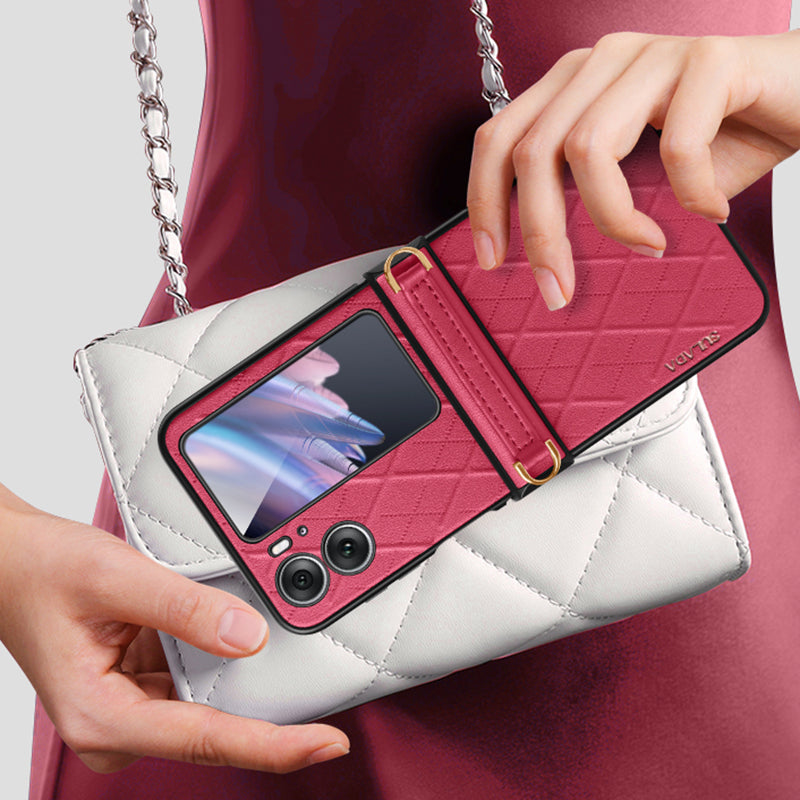 SULADA For Oppo Find N2 Flip 5G Folding Phone Case Imprinted Leather Coated PC Cover with Shoulder Strap