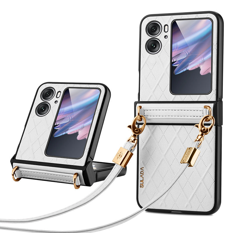 SULADA For Oppo Find N2 Flip 5G Folding Phone Case Imprinted Leather Coated PC Cover with Shoulder Strap