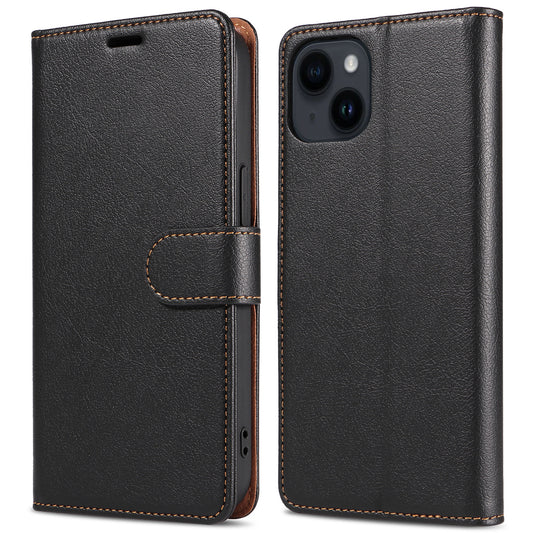001 For iPhone 15 RFID Blocking Wallet Magnetic Closure Phone Case PU Leather Stand Cover