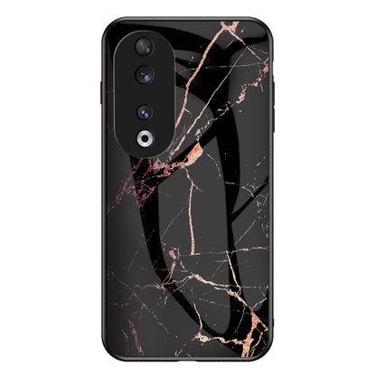 For Honor 90 Marble Pattern Back Case Tempered Glass+PC+TPU Shockproof Phone Cover