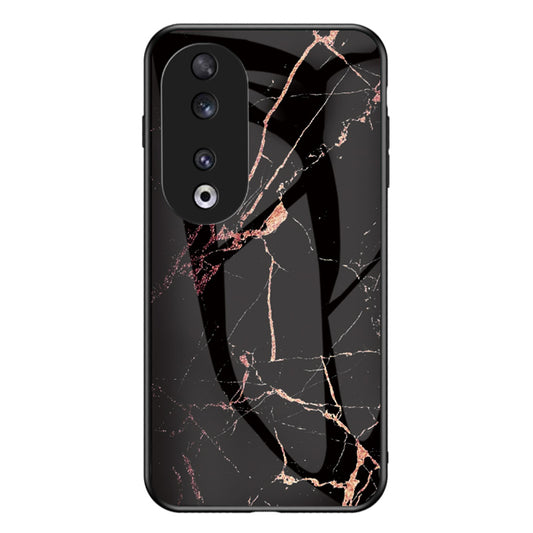 For Honor 90 Marble Pattern Back Case Tempered Glass+PC+TPU Shockproof Phone Cover