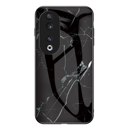For Honor 90 Marble Pattern Back Case Tempered Glass+PC+TPU Shockproof Phone Cover