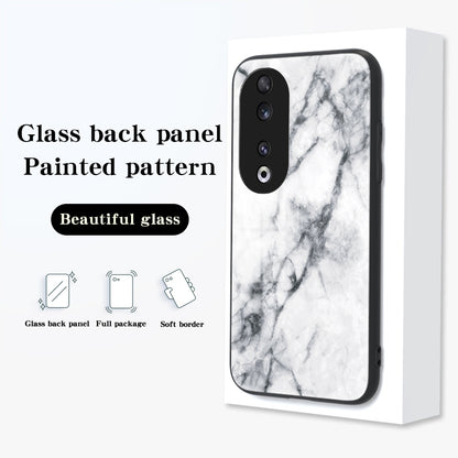 For Honor 90 Marble Pattern Back Case Tempered Glass+PC+TPU Shockproof Phone Cover