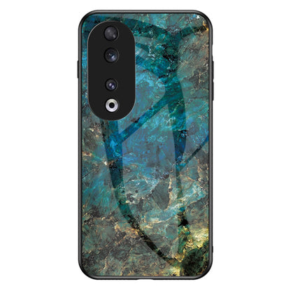 For Honor 90 Marble Pattern Back Case Tempered Glass+PC+TPU Shockproof Phone Cover