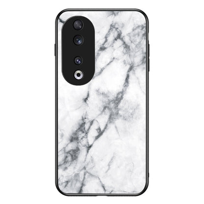 For Honor 90 Marble Pattern Back Case Tempered Glass+PC+TPU Shockproof Phone Cover