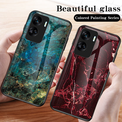 For Honor 90 Lite 5G Marble Pattern Anti-drop Phone Case PC+TPU+Tempered Glass Cover