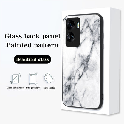 For Honor 90 Lite 5G Marble Pattern Anti-drop Phone Case PC+TPU+Tempered Glass Cover