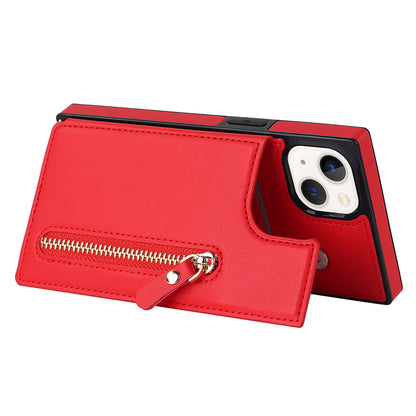 RFID Blocking Wallet Phone Case for iPhone 15 TPU+PU Kickstand Phone Cover with Shoulder Strap