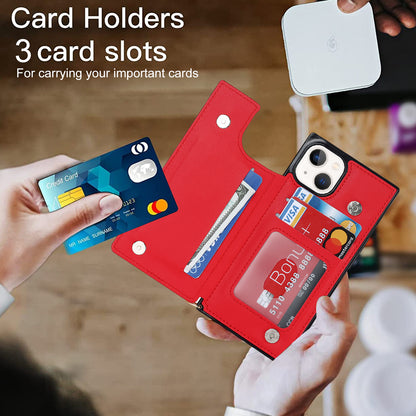 RFID Blocking Wallet Phone Case for iPhone 15 TPU+PU Kickstand Phone Cover with Shoulder Strap
