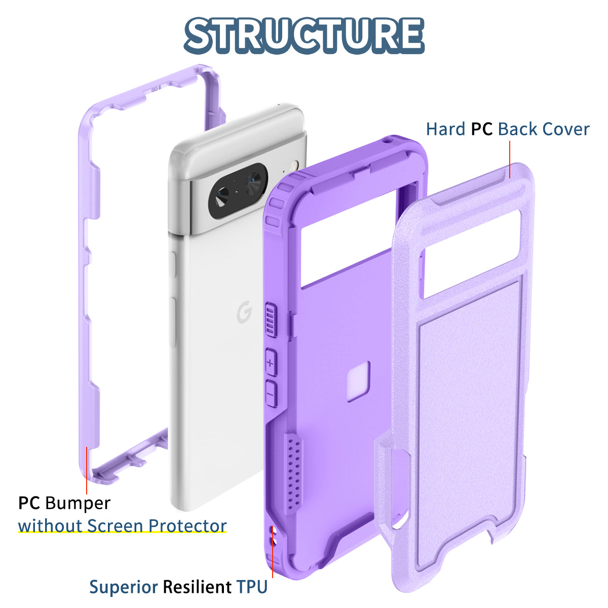 Style F1 For Google Pixel 8 Drop-proof Back Case PC+TPU Anti-scratch Phone Cover