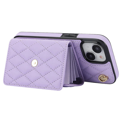026 For iPhone 15 RFID Blocking Card Slots Phone Case PU Leather+TPU Kickstand Cover with Wrist and Shoulder Straps