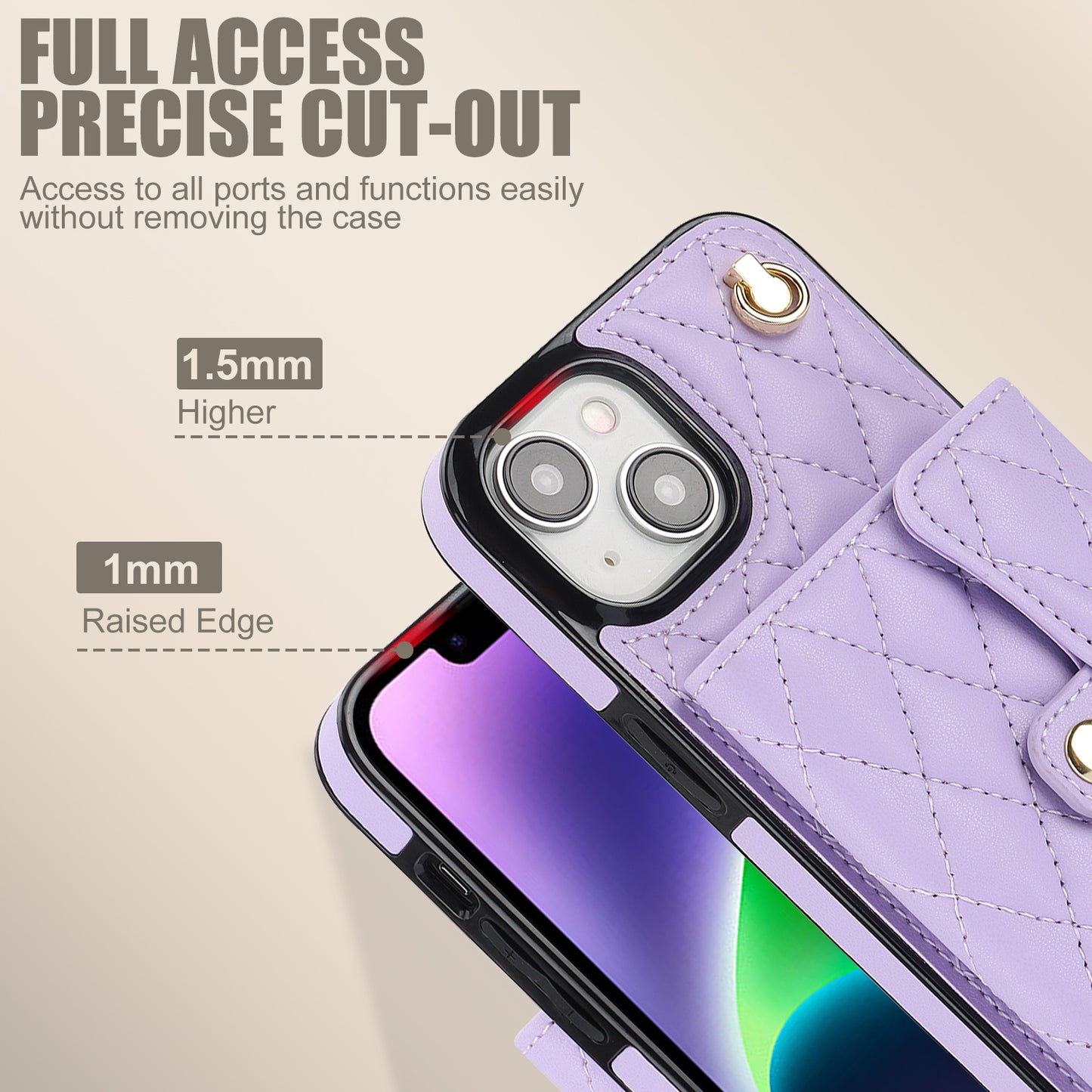026 For iPhone 15 RFID Blocking Card Slots Phone Case PU Leather+TPU Kickstand Cover with Wrist and Shoulder Straps