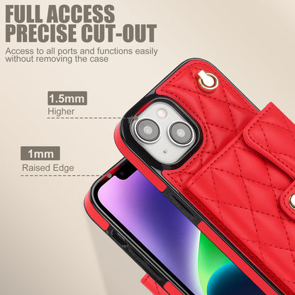 026 For iPhone 15 RFID Blocking Card Slots Phone Case PU Leather+TPU Kickstand Cover with Wrist and Shoulder Straps