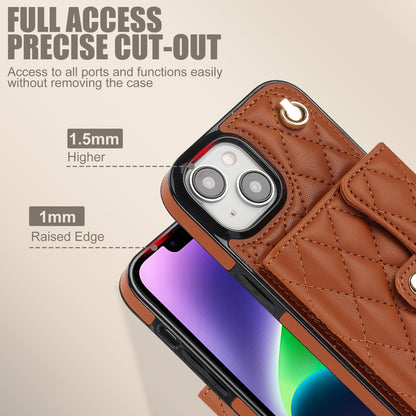 026 For iPhone 15 RFID Blocking Card Slots Phone Case PU Leather+TPU Kickstand Cover with Wrist and Shoulder Straps
