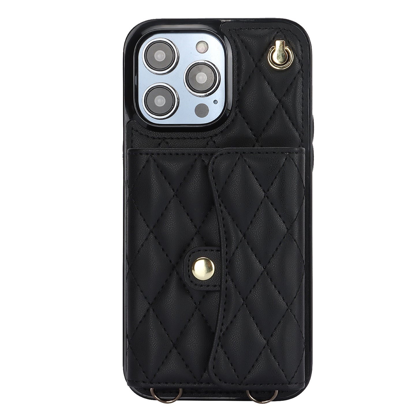 026 For iPhone 15 Pro RFID Blocking Card Holder Phone Case PU Leather+TPU Kickstand Cover with 2 Straps