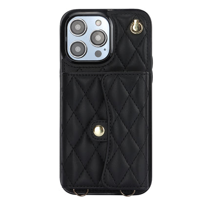 026 For iPhone 15 Pro RFID Blocking Card Holder Phone Case PU Leather+TPU Kickstand Cover with 2 Straps