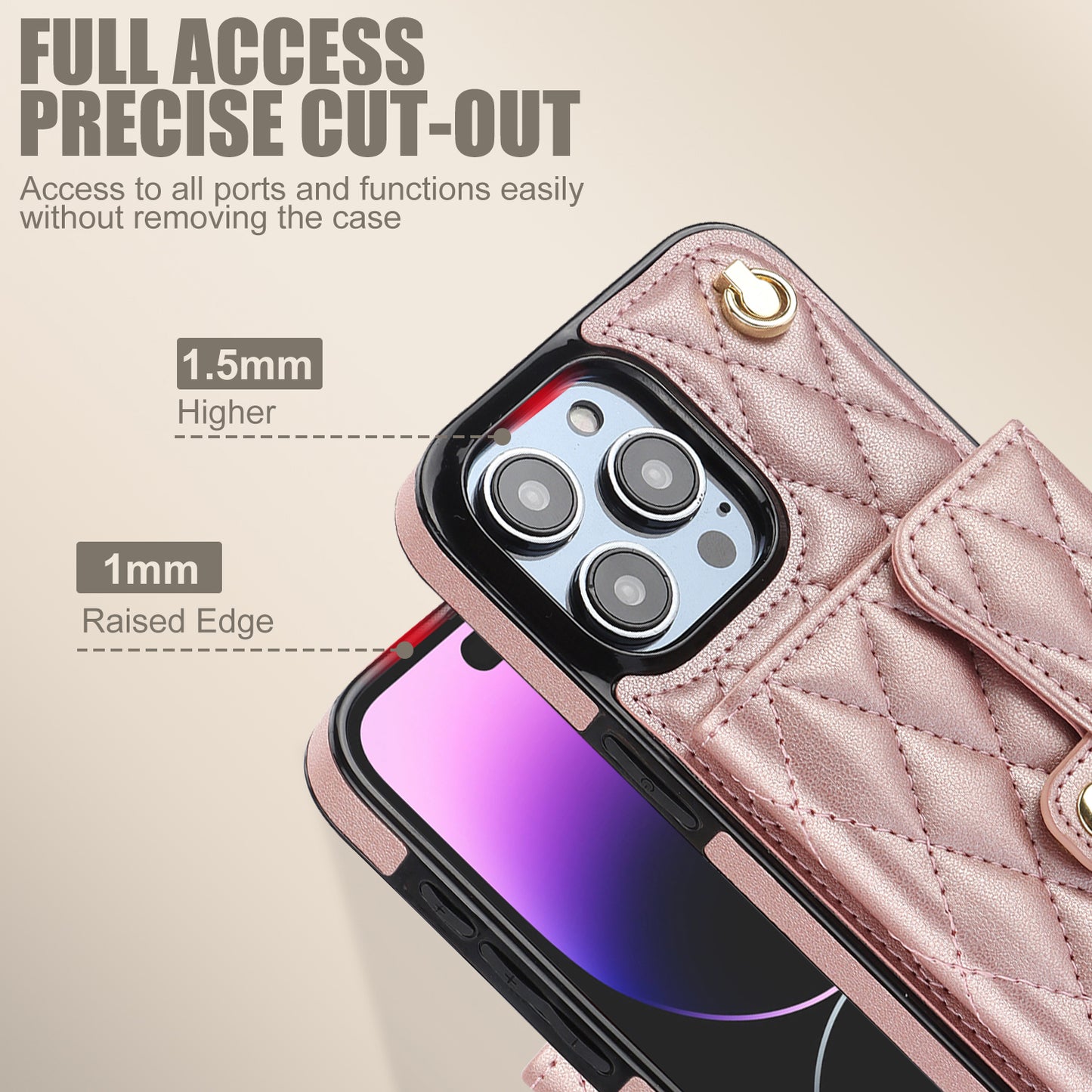 026 For iPhone 15 Pro Max PU Leather+TPU Kickstand Cover RFID Blocking Card Slots Phone Case with Short and Long Straps