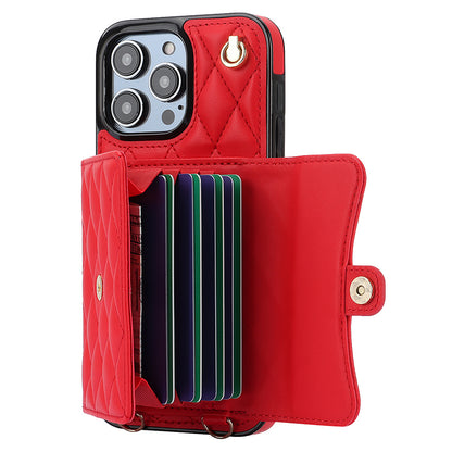 026 For iPhone 15 Pro Max PU Leather+TPU Kickstand Cover RFID Blocking Card Slots Phone Case with Short and Long Straps