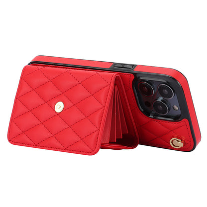 026 For iPhone 15 Pro Max PU Leather+TPU Kickstand Cover RFID Blocking Card Slots Phone Case with Short and Long Straps