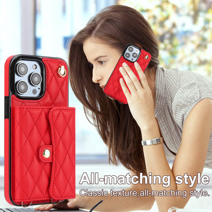 026 For iPhone 15 Pro Max PU Leather+TPU Kickstand Cover RFID Blocking Card Slots Phone Case with Short and Long Straps