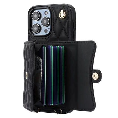 026 For iPhone 15 Pro Max PU Leather+TPU Kickstand Cover RFID Blocking Card Slots Phone Case with Short and Long Straps