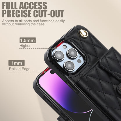 026 For iPhone 15 Pro Max PU Leather+TPU Kickstand Cover RFID Blocking Card Slots Phone Case with Short and Long Straps