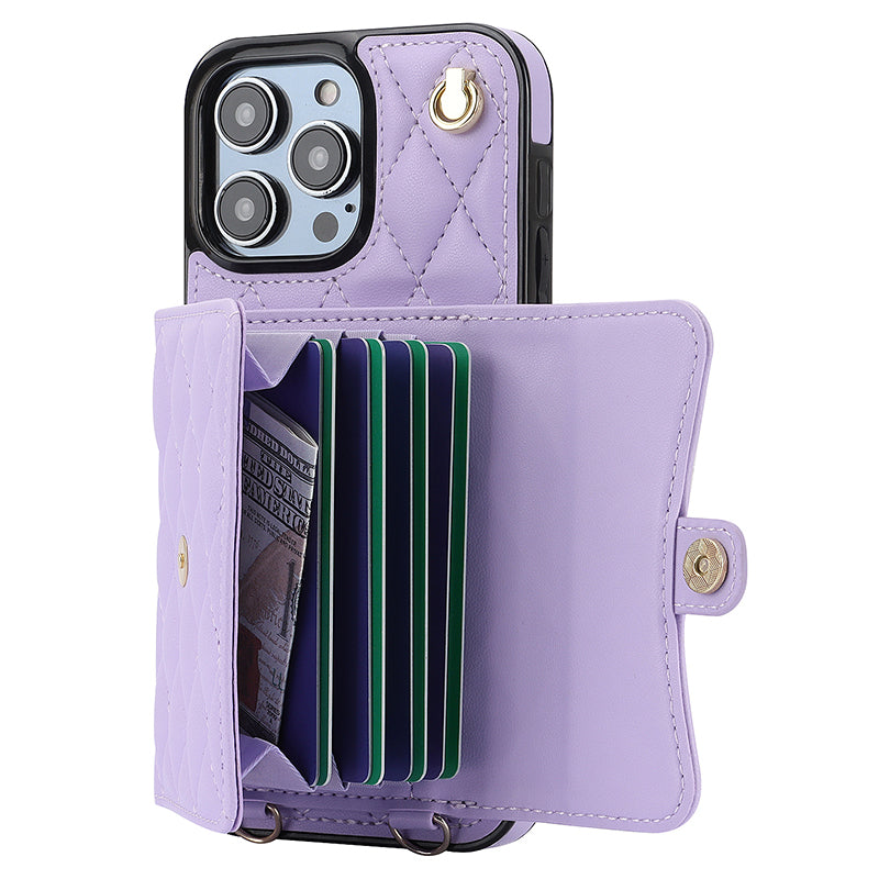 026 For iPhone 15 Pro Max PU Leather+TPU Kickstand Cover RFID Blocking Card Slots Phone Case with Short and Long Straps