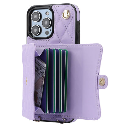 026 For iPhone 15 Pro Max PU Leather+TPU Kickstand Cover RFID Blocking Card Slots Phone Case with Short and Long Straps