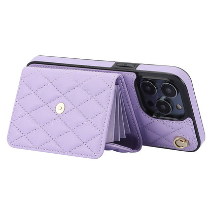 026 For iPhone 15 Pro Max PU Leather+TPU Kickstand Cover RFID Blocking Card Slots Phone Case with Short and Long Straps
