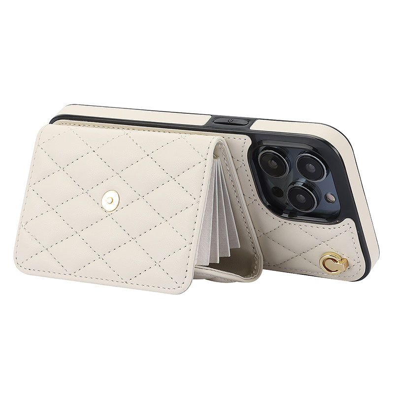026 For iPhone 15 Pro Max PU Leather+TPU Kickstand Cover RFID Blocking Card Slots Phone Case with Short and Long Straps