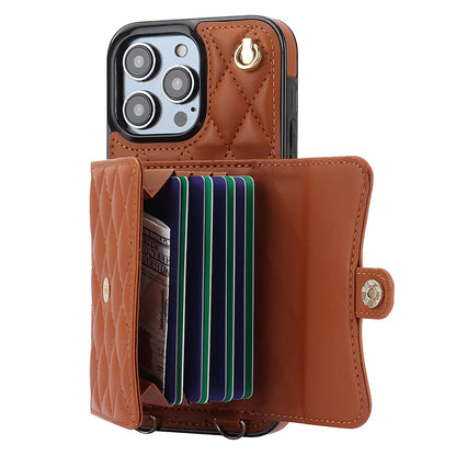 026 For iPhone 15 Pro Max PU Leather+TPU Kickstand Cover RFID Blocking Card Slots Phone Case with Short and Long Straps