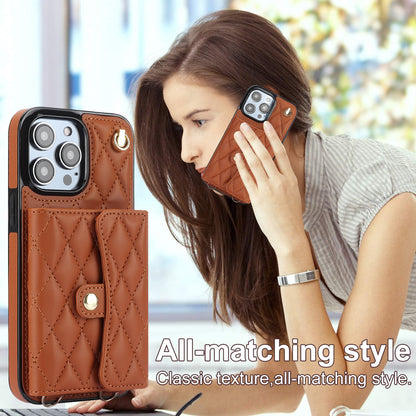 026 For iPhone 15 Pro Max PU Leather+TPU Kickstand Cover RFID Blocking Card Slots Phone Case with Short and Long Straps