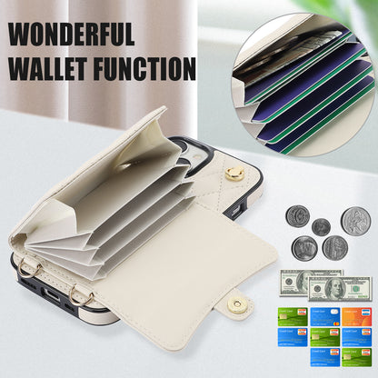 026 For iPhone 15 Plus PU Leather+TPU RFID Blocking Phone Case Card Holder Kickstand Cover with 2 Straps