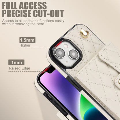 026 For iPhone 15 Plus PU Leather+TPU RFID Blocking Phone Case Card Holder Kickstand Cover with 2 Straps