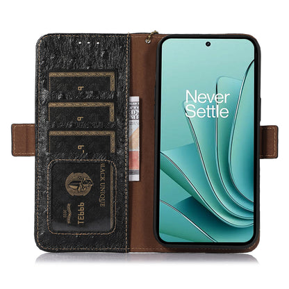 RFID Blocking Phone Case for OnePlus Ace 2 Pro 5G , Genuine Cow Leather Cover with Wallet Stand
