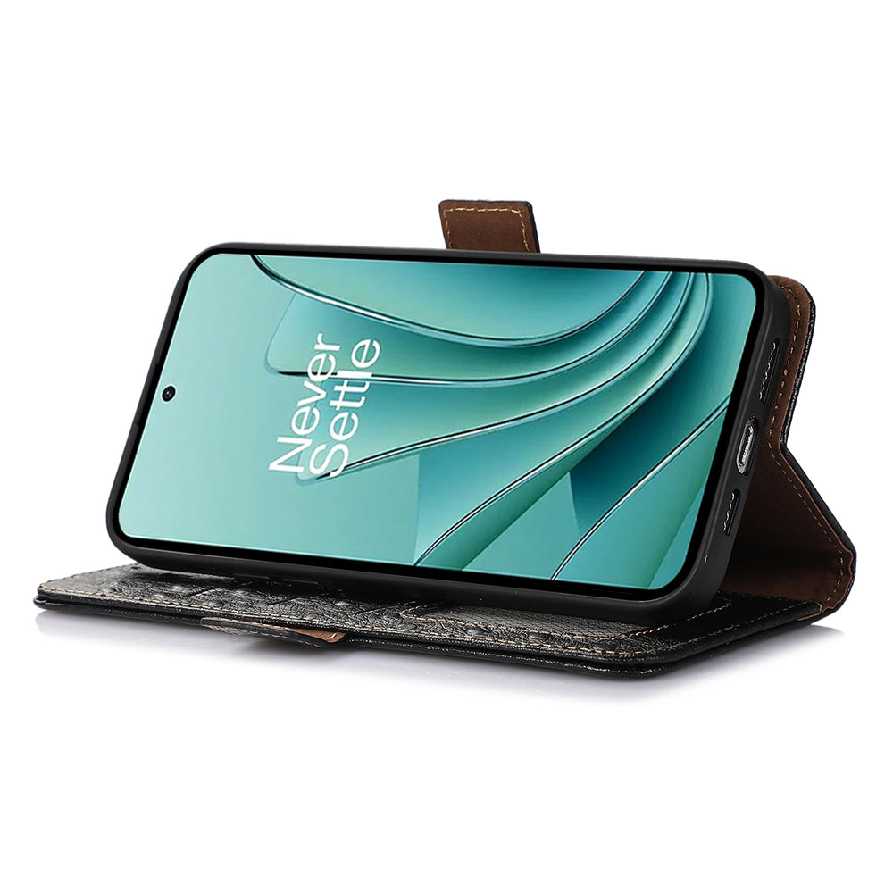 RFID Blocking Phone Case for OnePlus Ace 2 Pro 5G , Genuine Cow Leather Cover with Wallet Stand