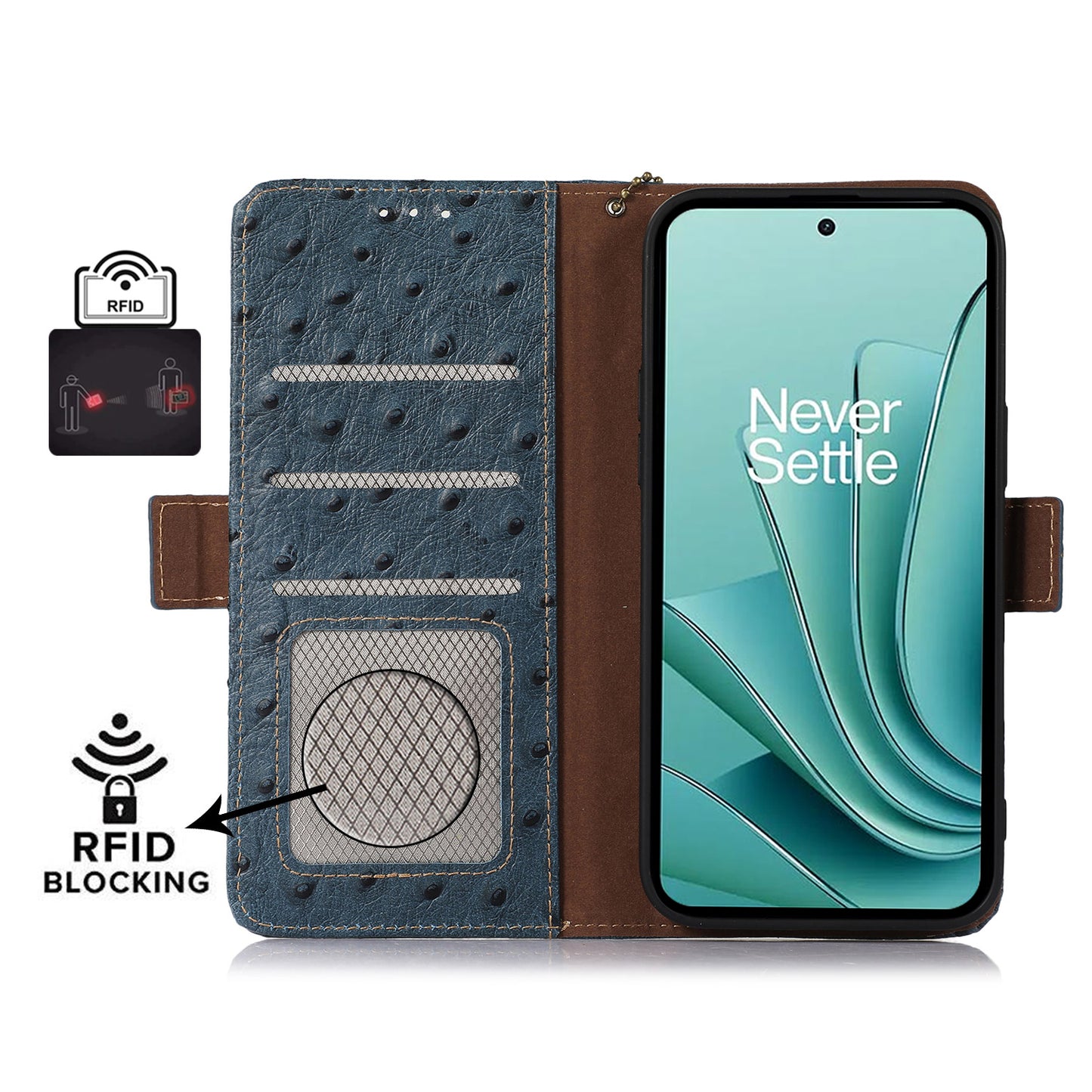RFID Blocking Phone Case for OnePlus Ace 2 Pro 5G , Genuine Cow Leather Cover with Wallet Stand