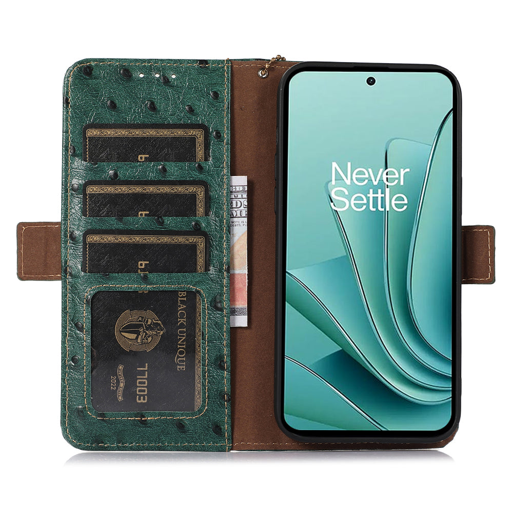 RFID Blocking Phone Case for OnePlus Ace 2 Pro 5G , Genuine Cow Leather Cover with Wallet Stand